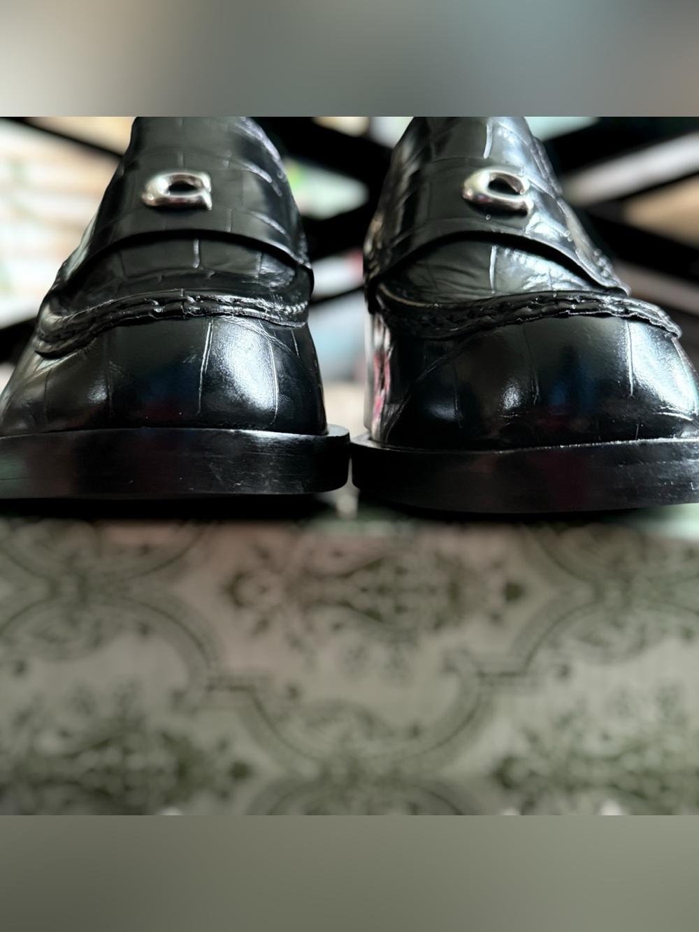 COACH Natalie Black Croc-Embossed Block Heel Loafer Size 8B Women - Picture 7 of 15
